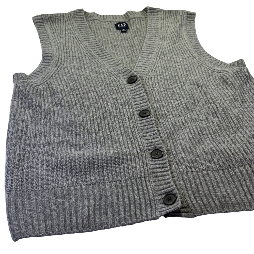 Gap CashSoft V-Neck Cardigan Vest Grey Ribbed Knit Medium 1148C6